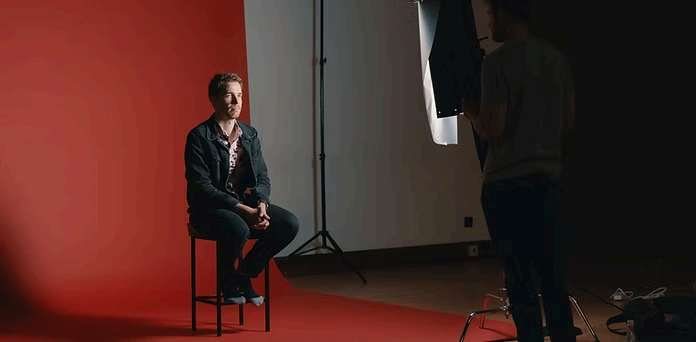 Portrait photo session setup with studio lighting